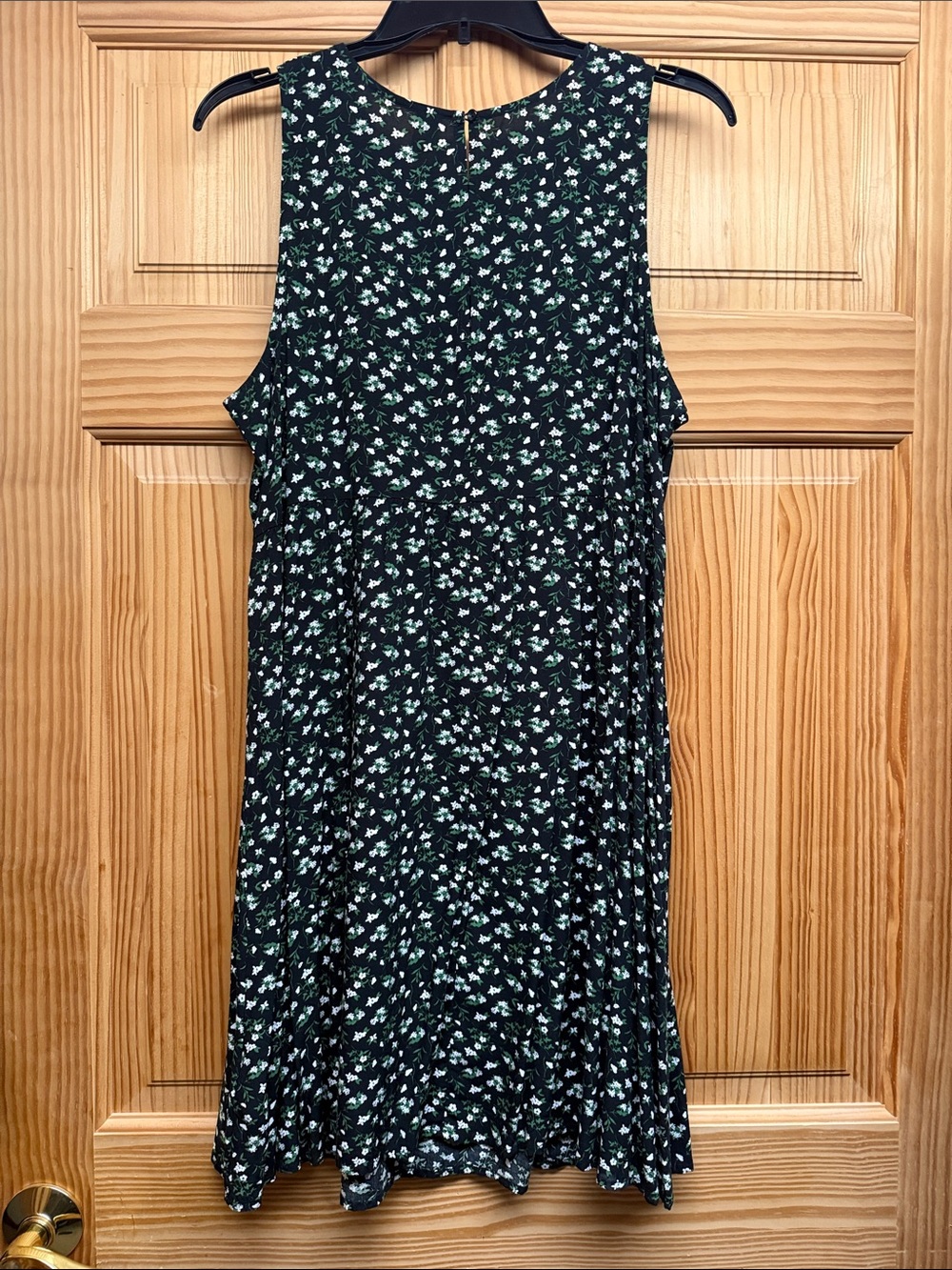 Old Navy Black Floral Midi Dress with White and Green Accents - Picture 2 of 2